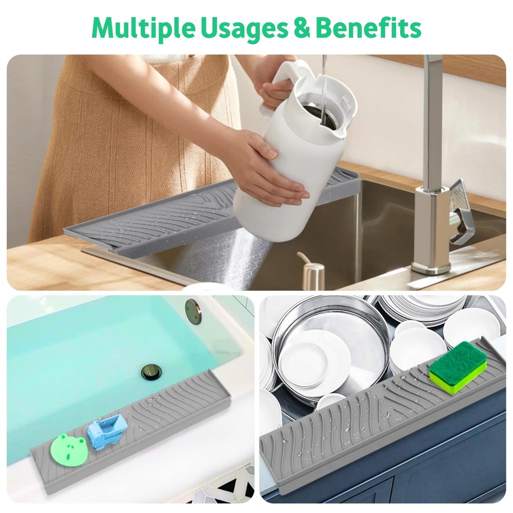 Silicone Sink Edge Protector and Splash Guard with Matching Drain Strainer, 2...