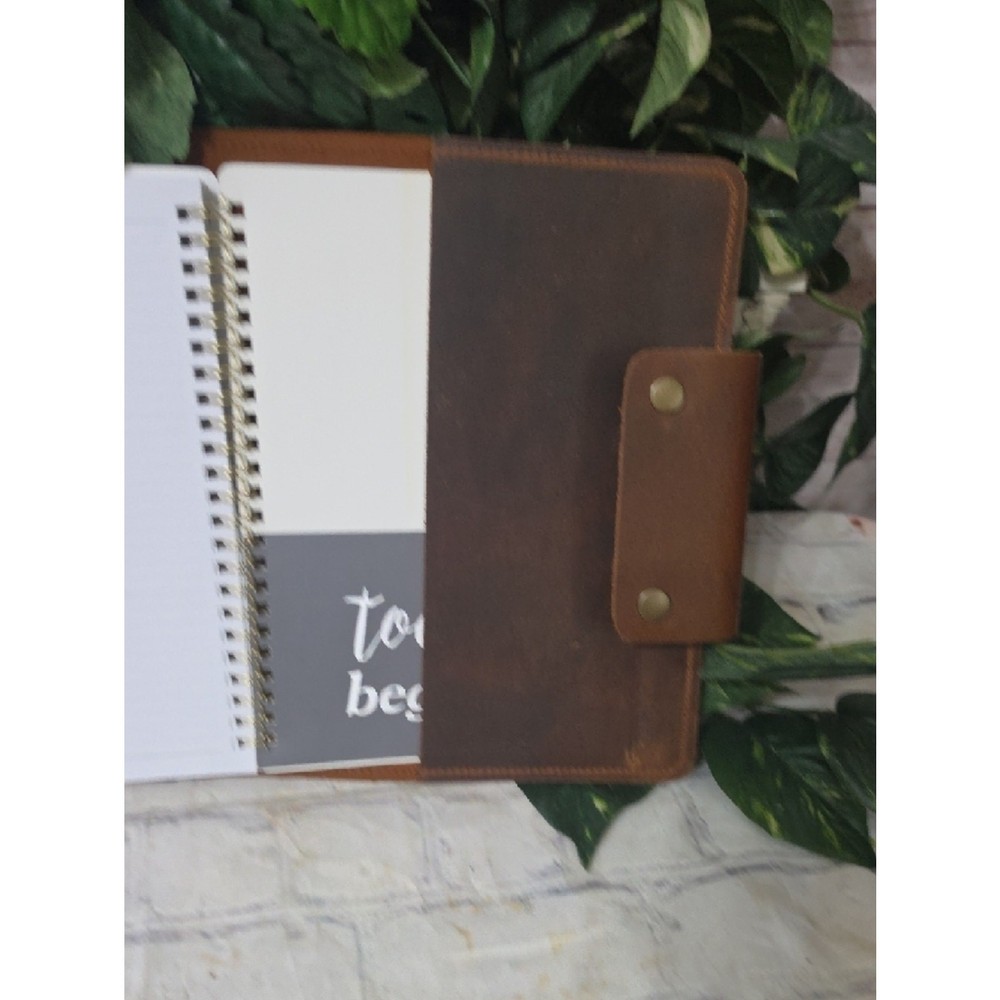 Handmade Brown NWOT Leather Refillable Calendar/Notebook W/ Snap Strap