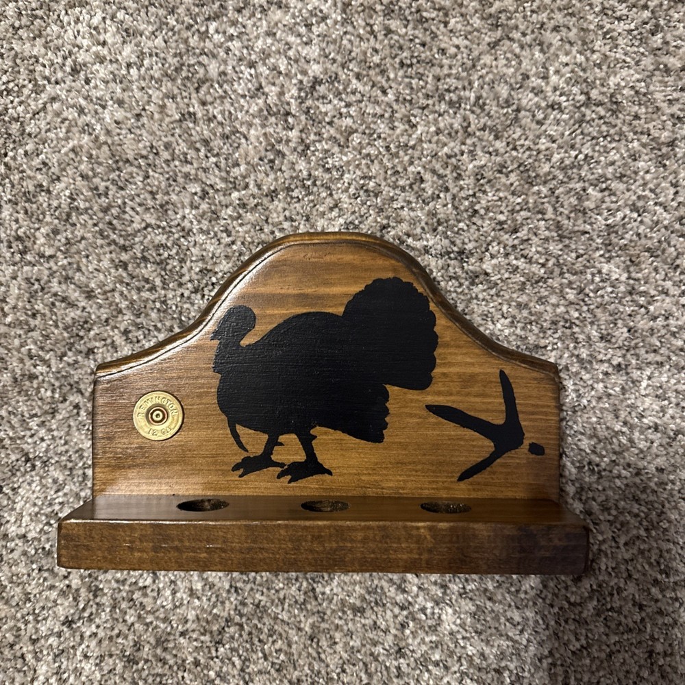Wild Turkey Plaque Beard Display for 3 beards (12 gauge Shell) walnut color