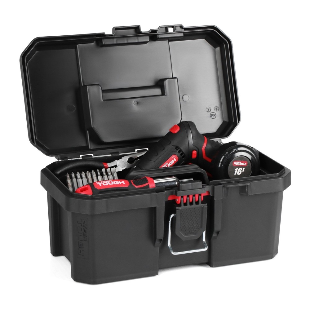 13-inch tool box, padlock compatible, with foldable handle