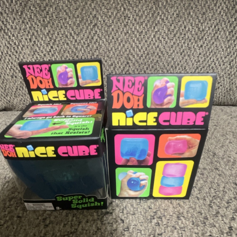 Nee Doh Nice Cube Super Solid Squish Sensory Squeeze Toy, Blue and purple