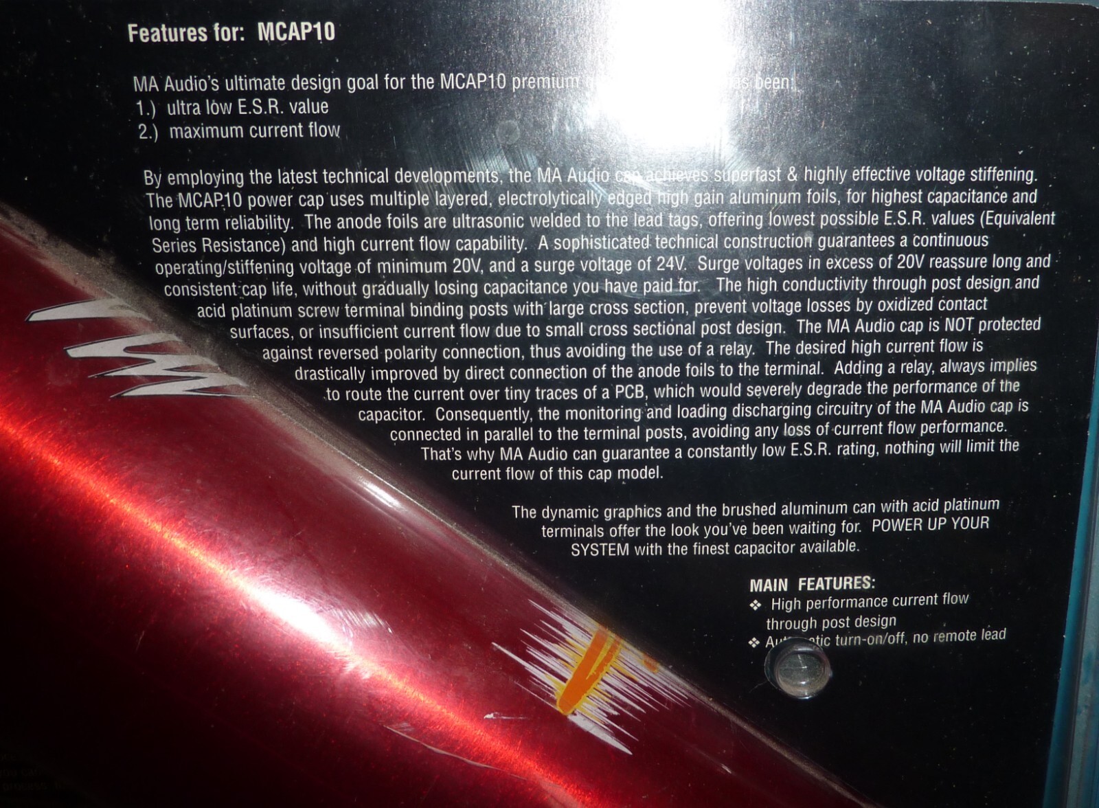 MA Audio MCAP10 Power Capacitor 1.0 Farad 20/24 Volt Surge