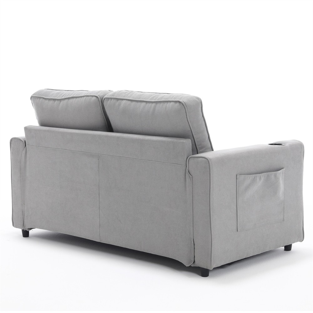 Convertible Sofa Bed Loveseat Futon Sofa Couch with Pull-Out Bed Light Gray US