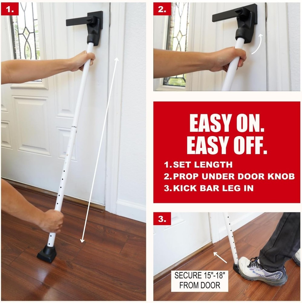 3-in-1 Door Security Bar - Adjustable Iron Lock Bar 2-Pack