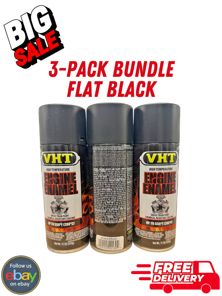 3 Pack VHT SP130 Flat Black Engine Enamel Spray Paint 11 oz