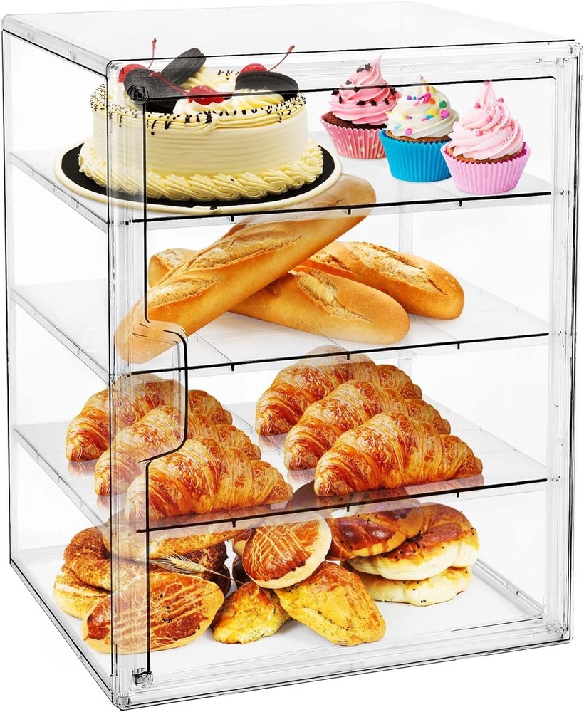 Pastry Display Case,Bread Box for Kitchen Countertop,4-Layer transparent