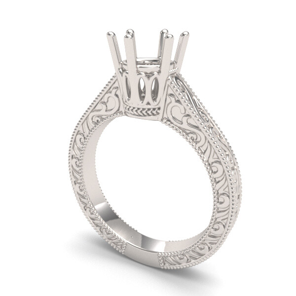 Art Deco Crown Filigree Scrolls Solitaire