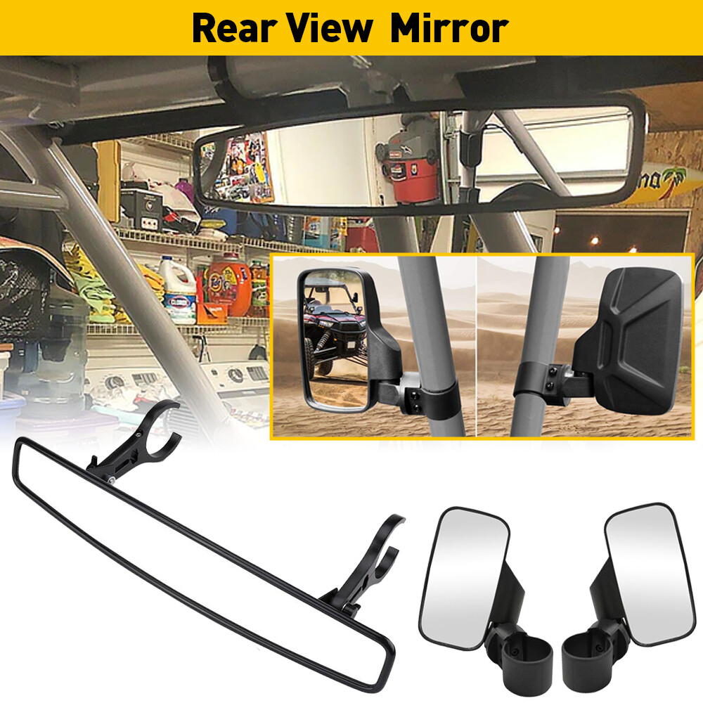 Universal UTV Rear Mirror View Side + Center Mirror Set Adjustable 1.75"-2"