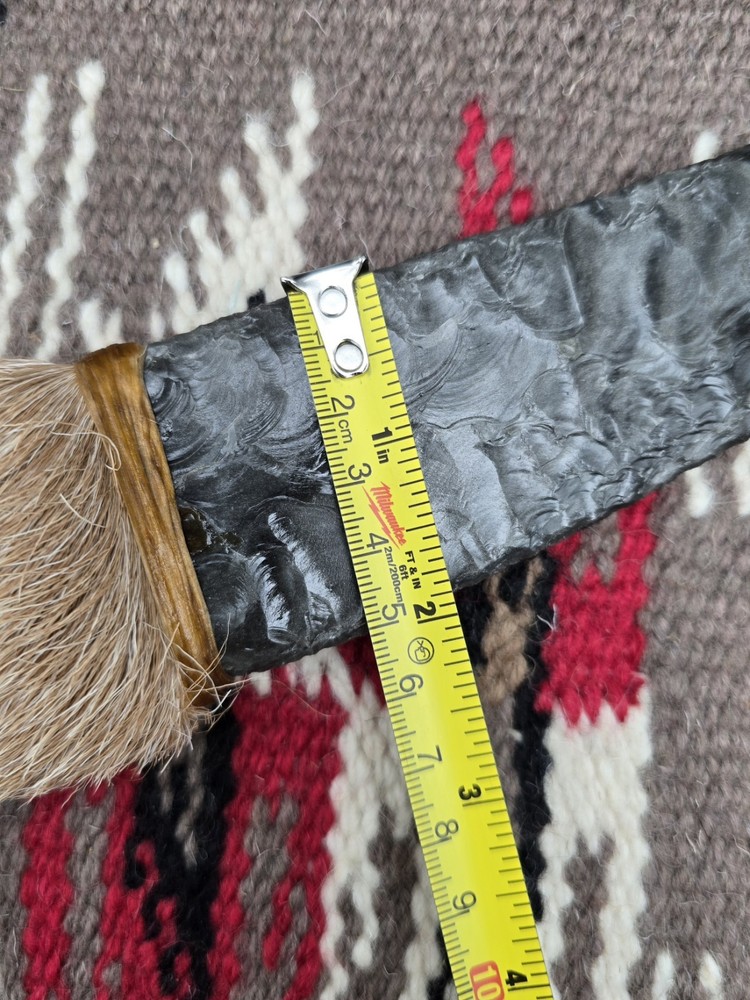 Large Goat Horn Knapped Obsidian Knive Primitive