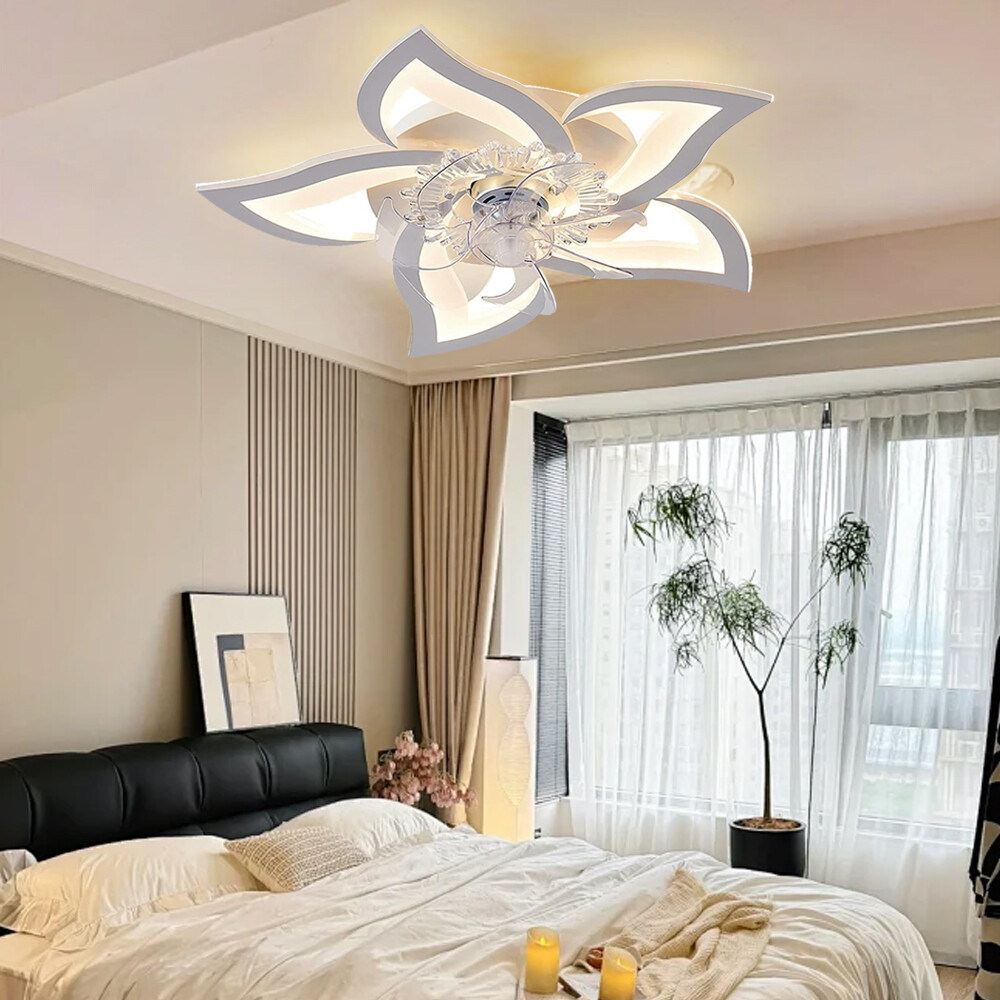 LED Ceiling Fan with Light Floral Pattern Shape Restaurant Fan with Lighting