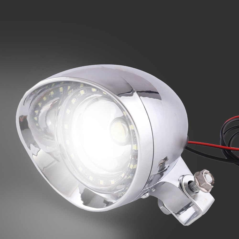 Universal Motorcycle LED Headlight Head Lamp Chrome For Harley Chopper Custom