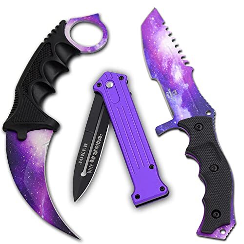 Snake Eye CSGO Tactical Fixed Blade Set. 3PC Combo Set Collection(PURPLE)