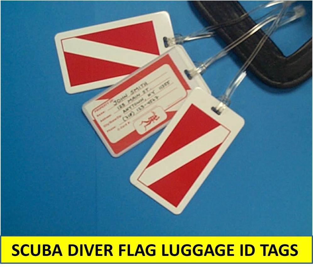 DIVER FLAG, SCUBA DIVER LUGGAGE ID TAG with BUSINESS CARD INSERT & LOOP STRAP