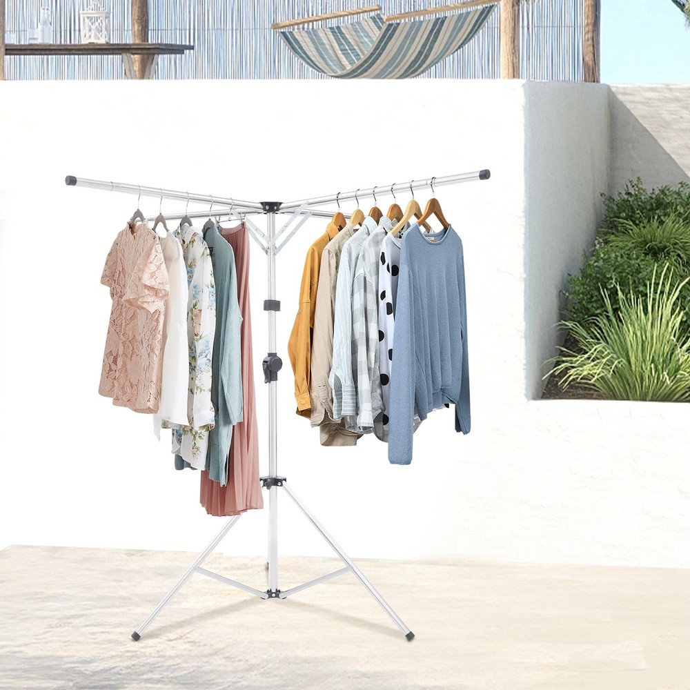 Folding Tripod Clothes Drying Rack, Adjustable Clothes Rack, X-Shaped
