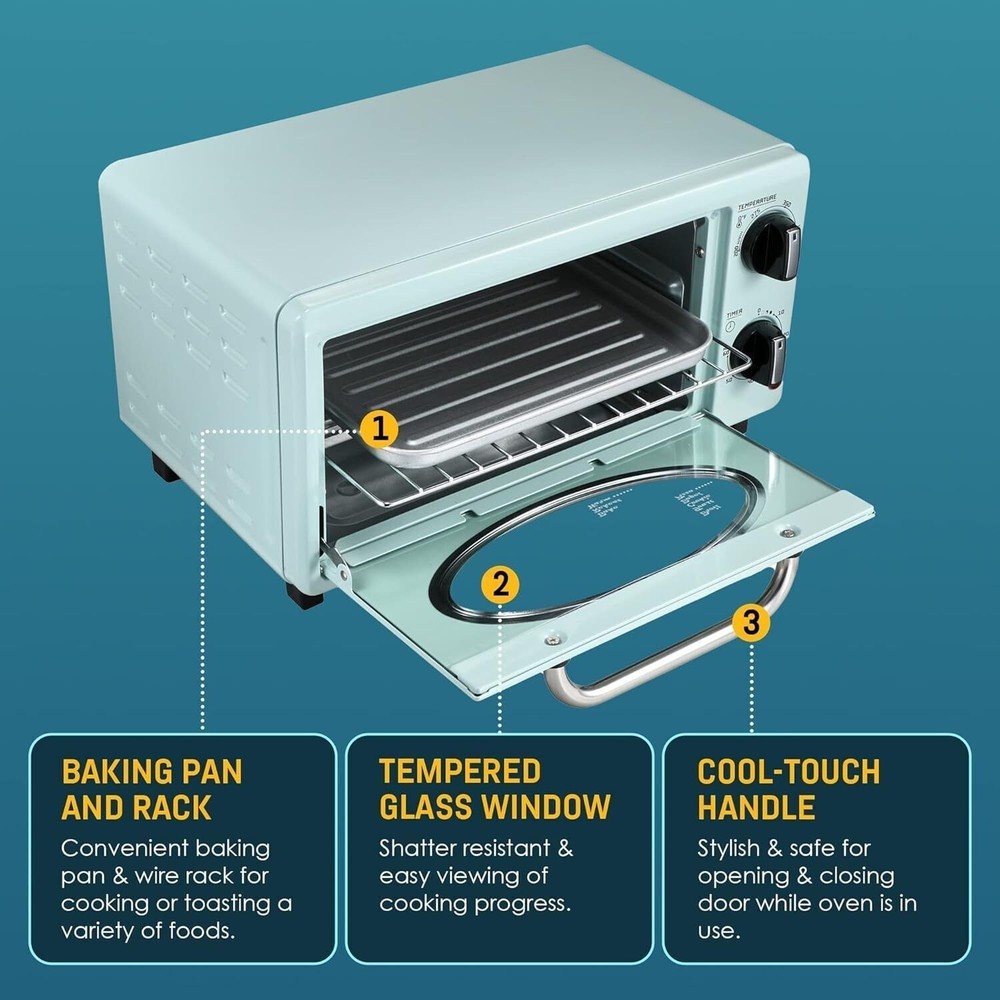 2 Slice Countertop Toaster Oven Bake Toast Temperature Control & Adjustable