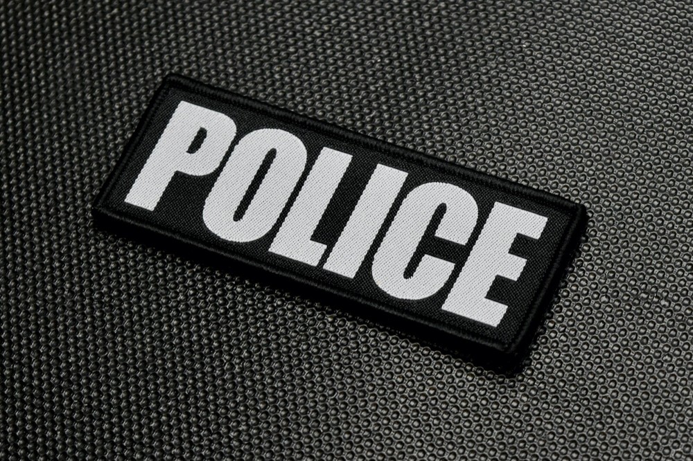 4" X 1.5" Woven POLICE Patch Law Enforcement Hook Loop Backing Black & white