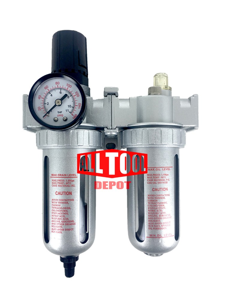 3/8" MidFlow Air Moisture Filter Regulator Oiler Separator Lubricator Combo Auto
