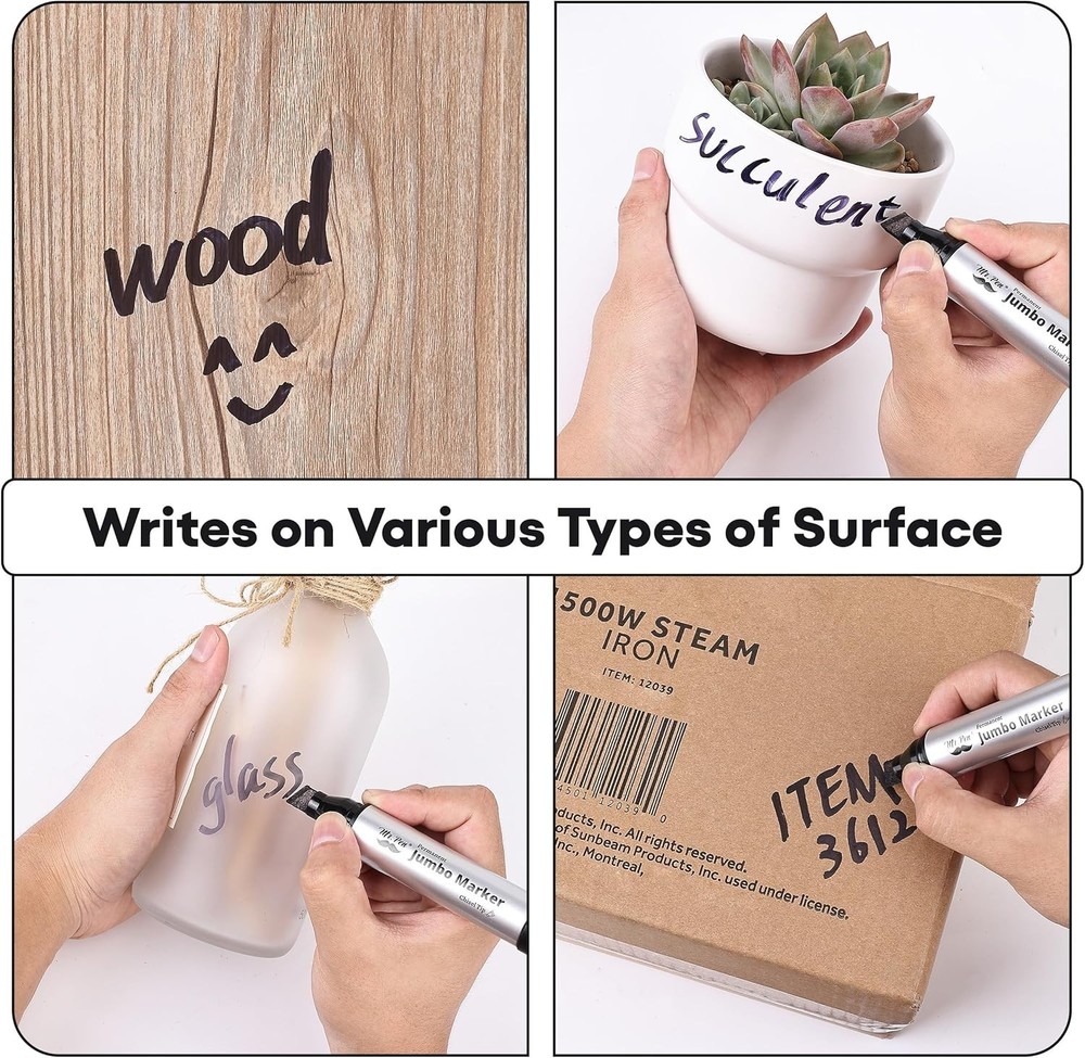 Mr. Pen- Jumbo Permanent Markers, 4 Pack, Chisel Tip, Black Markers Permanent