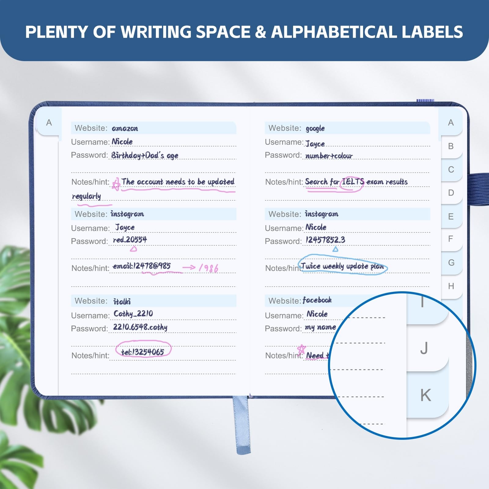MOSA BEAR Password Keeper Book with Alphabetical Tabs，4.3"x5.7" Small Password
