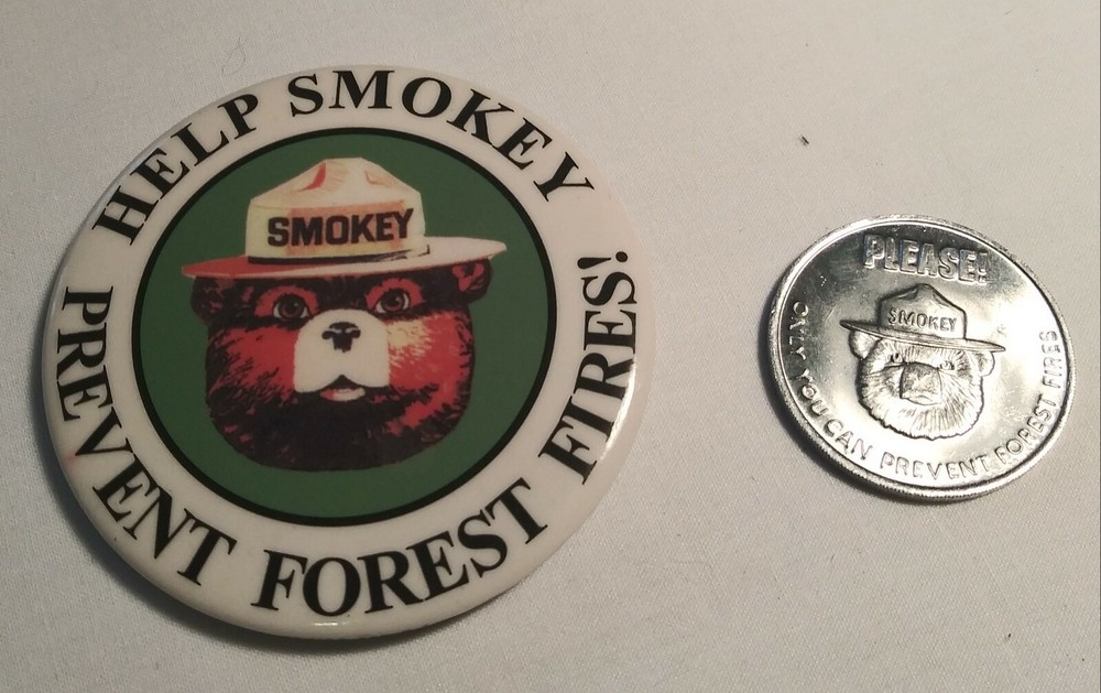 Smokey The Bear Pinback and Token