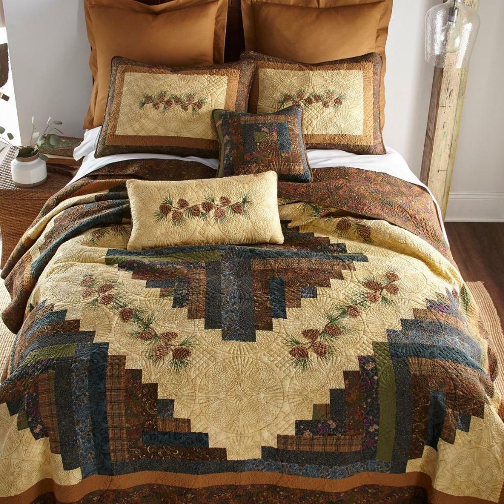 Donna Sharp Cabin Raising Pine Cone Quilted Collection Embroidered Country Cabin