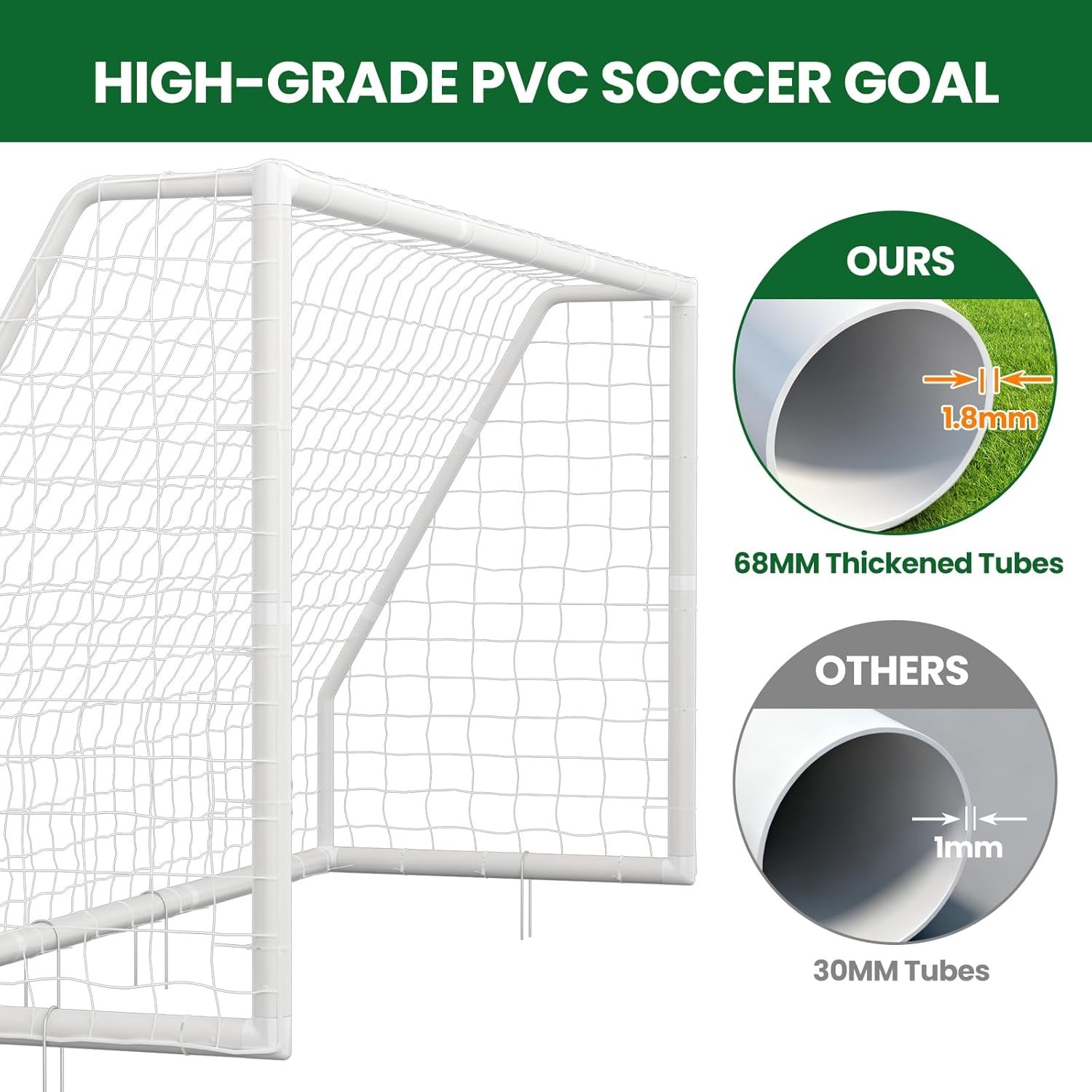 12 x 6' Portable Soccer Goal Net PVC Post Frame Backyard Football Training Set