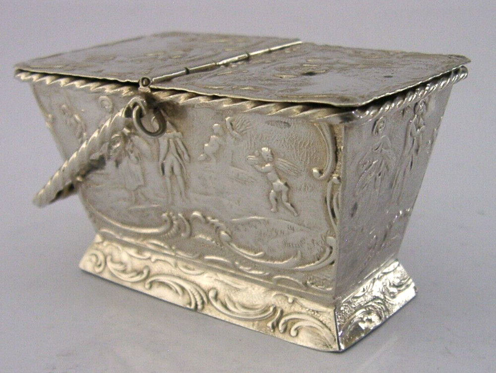 SUPERB HANAU SOLID SOLID SILVER NOVELTY PICNIC BASKET BOX 1890's ANTIQUE 64g