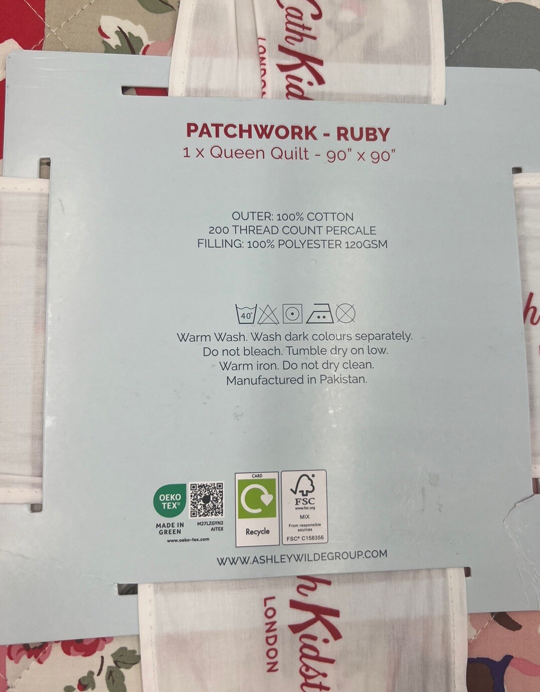 Cath Kidston Queen Quilt, Patchwork - Ruby, 100% Cotton, Polka Dot Floral, New