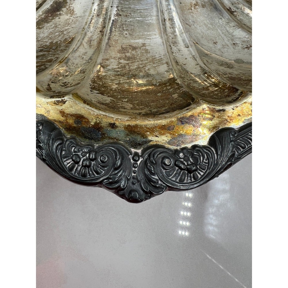 Vintage Silverplate Shell Serving Bowl Cachepot Footed Mid Century