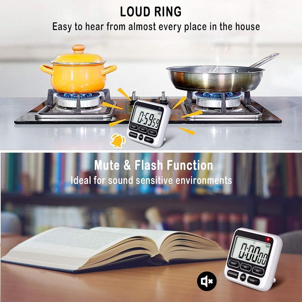 Digital Kitchen Timer with Mute/Loud Alarm Switch On/Off Switch, 24 Hour