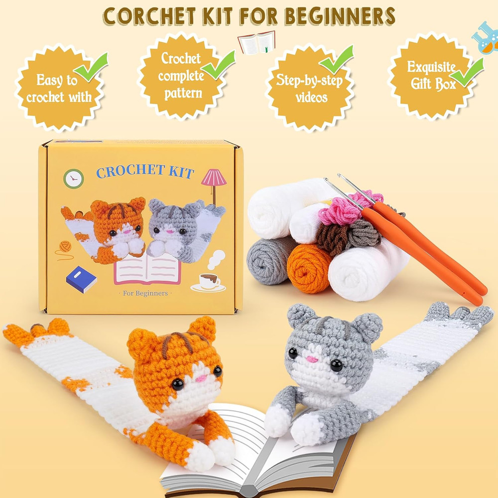 Crochet Kit for Beginners -Cat Crochet Kits with Step-by-Step Video Tutorials, B