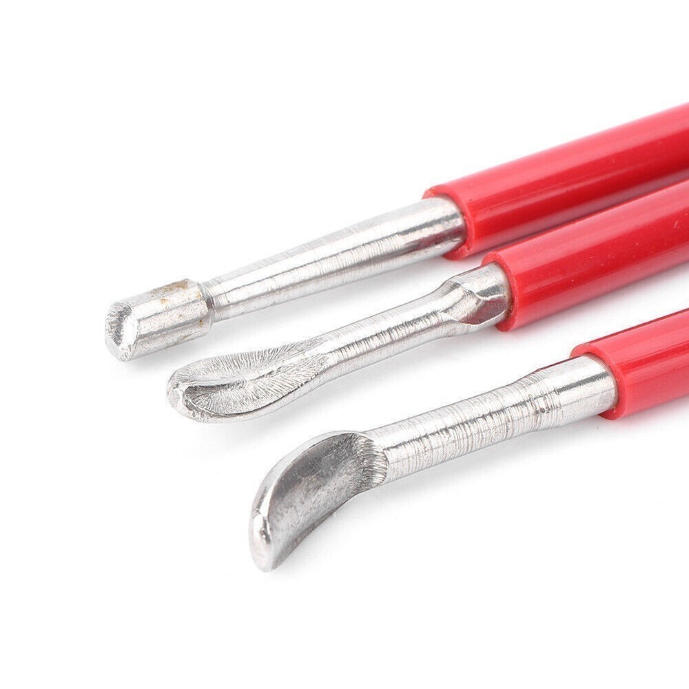 3pcs Modelling Tools Kit Set Red + Silver For shaping wax or PMC Silver Clay