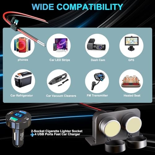 12V Car Cigarette Lighter Socket: 2 Socket Cigarette Lighter Splitter with