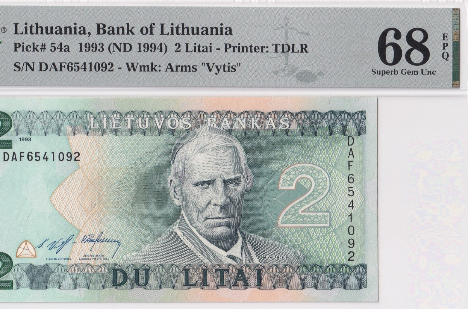LITHUANIA-2 LITAI-1993 (ND 1994)-PICK 54a-#6541092 **PMG 68 EPQ SUPERB GEM UNC**