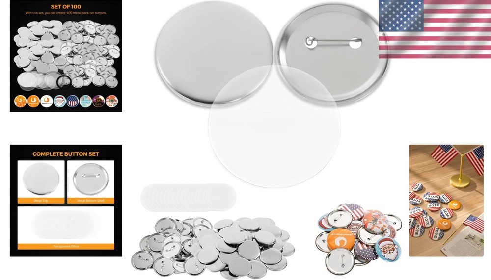 Durable 32mm Metal Pin Button Supplies - 100 Sets for Creative Projects
