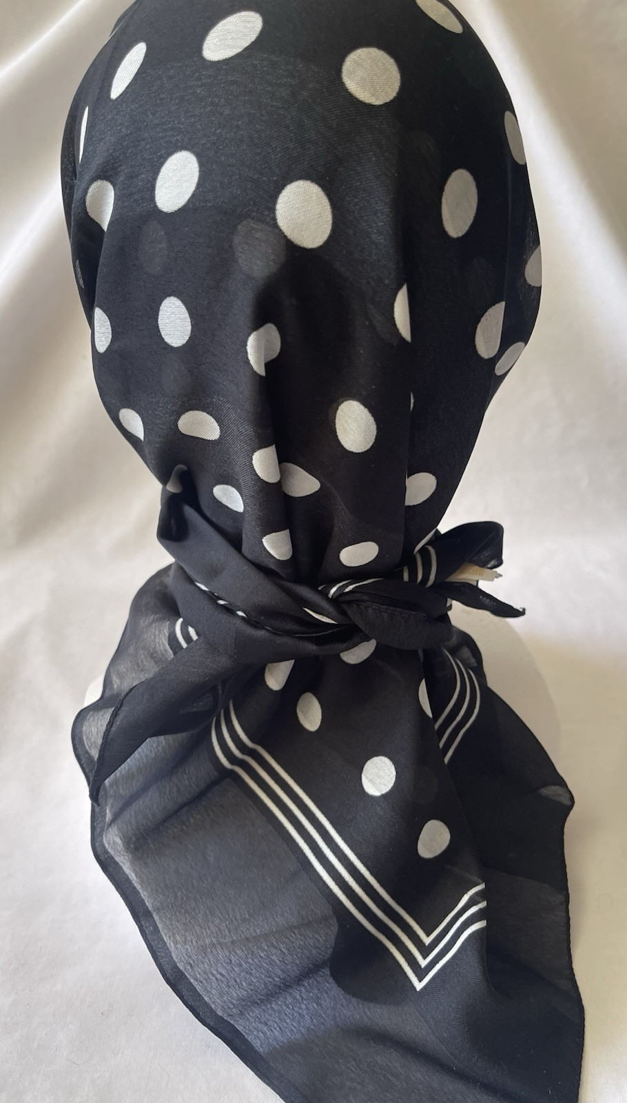 VINTAGE BERKSHIRE Italy: Black White Polka Dot Sheer 31" Square Scarf