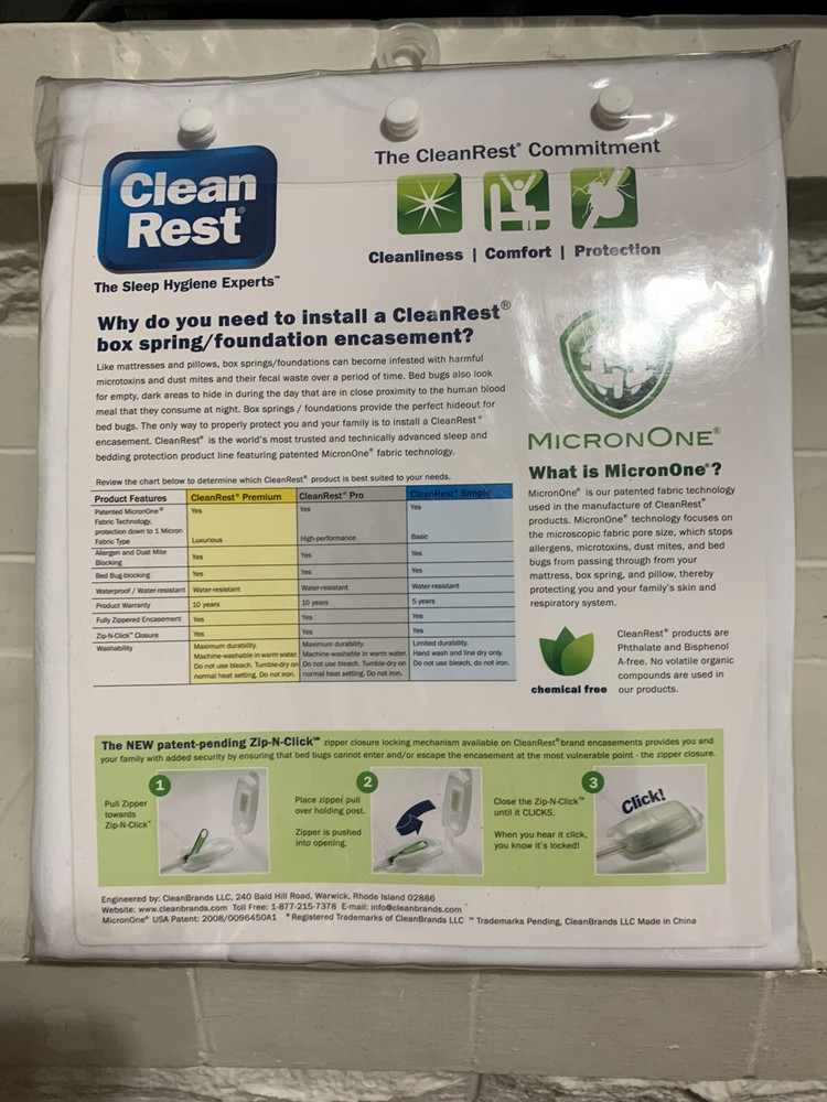 Clean Rest Simple Bed Bug & Allergen Blocking Box Spring Encasement Zip-N-Click
