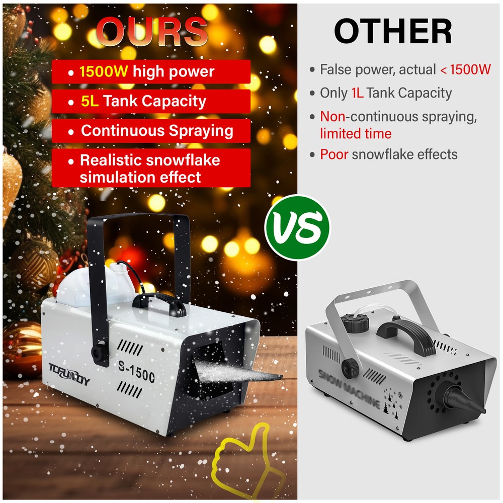 2Pcs 1500W Snow Machine Snowflake Maker Machine Stage DJ Flake Effect w/Remote
