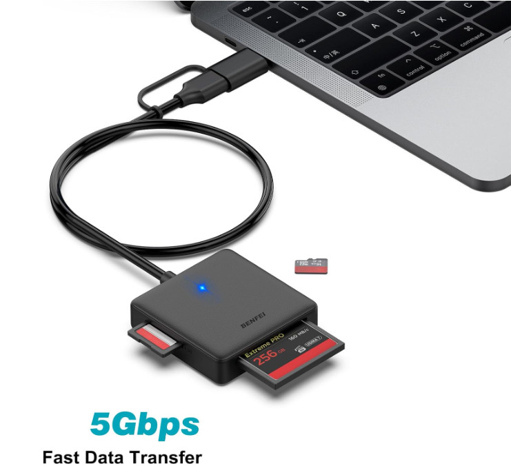 Memory Card Reader, BENFEI 4in1 USB 3.0 and USB-C to SD Micro MS CF Black
