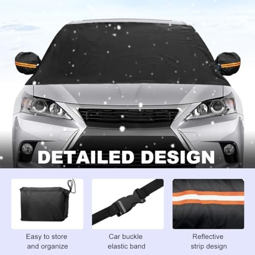 Car Windshield Snow Cover, Front Windshield Ice and Snow Shield with 2 Hooks