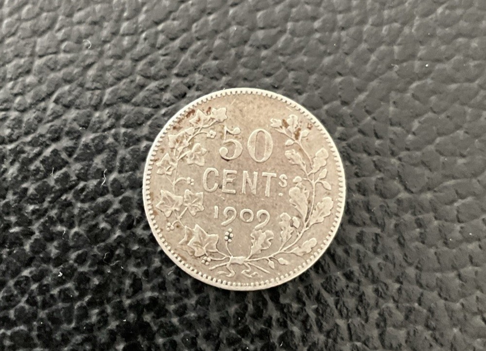 1909 Belgium 50 Cent Silver Coin