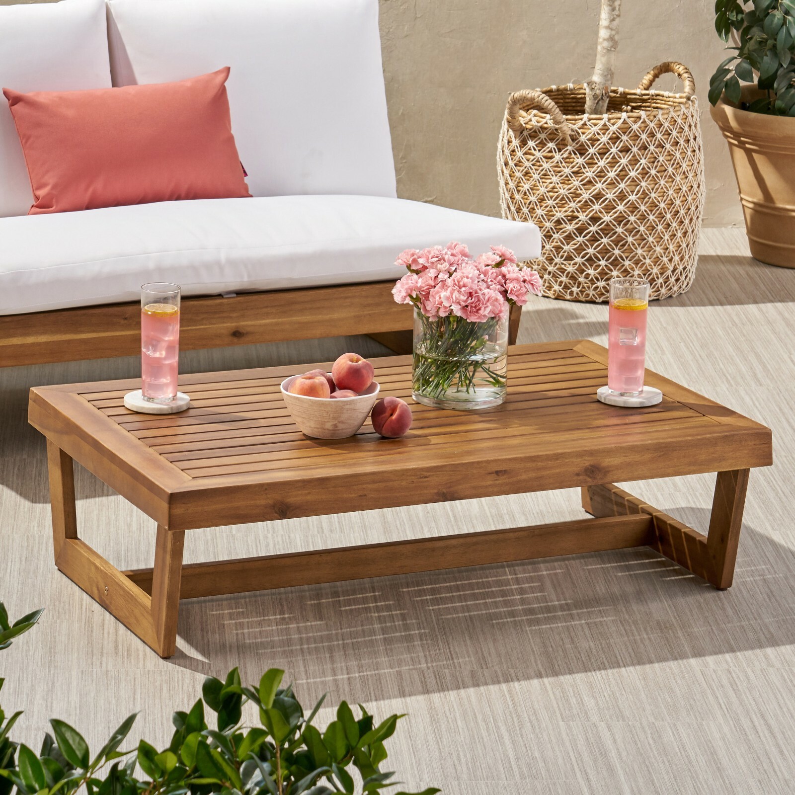 Outdoor Acacia Wood Slat Top Coffee Table