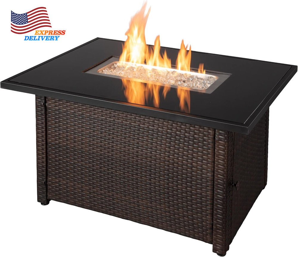 Rectangular Outdoor Gas Brown/Black Fire Table Multi Color