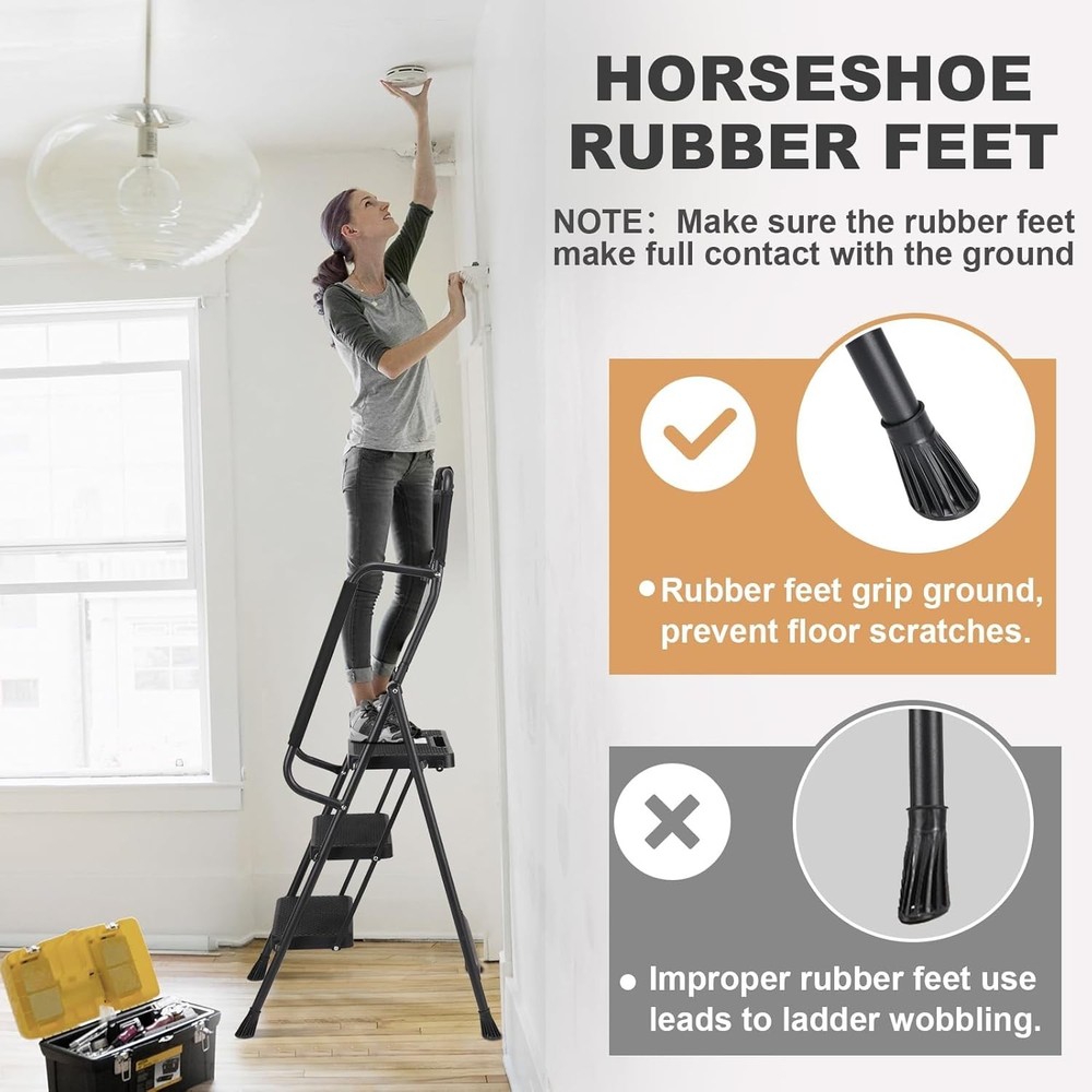 Versatile 3-Step Folding Ladder with Tool Bag - Maximum Safety & Stability