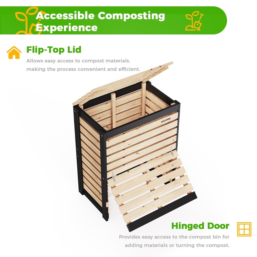 95 Gallon Solid Wood Composter, Outdoor Compost Bin with Pull-Out Door, Large...