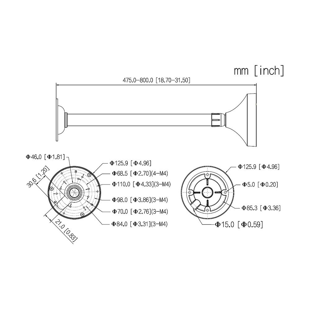 Dahua DH-PFB2211C Interior Ceiling Pendant Pole Mount Ext. Long Bracket - White