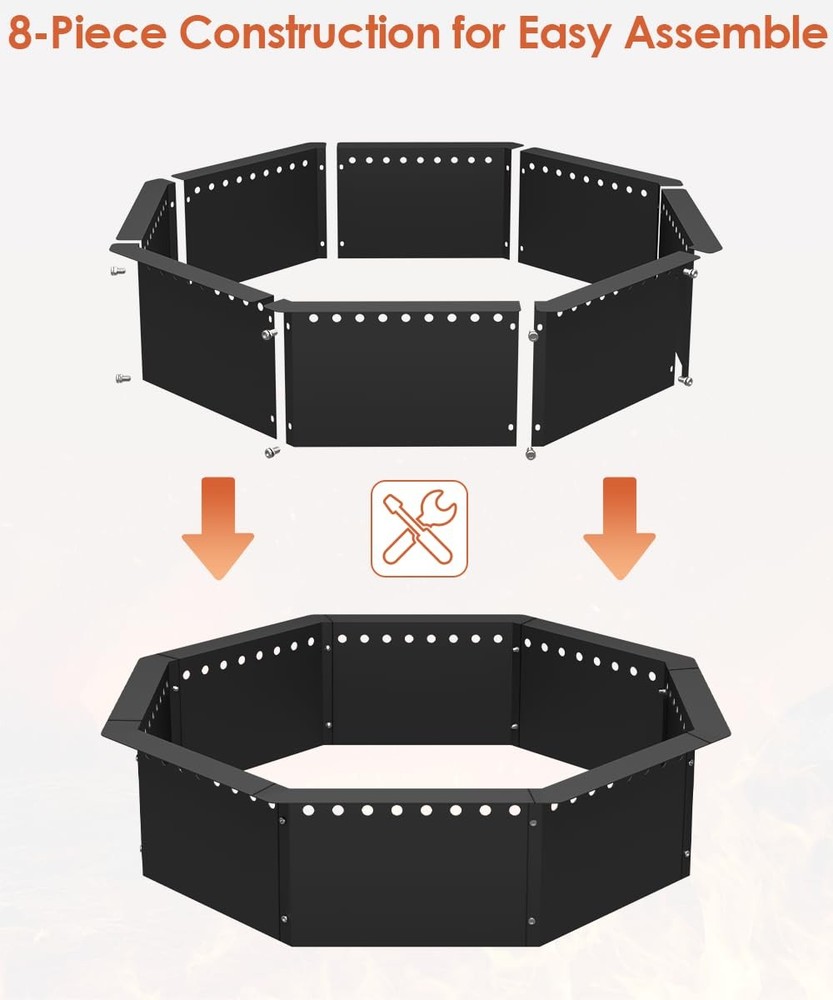 Smokeless Fire Pit Ring 32-Inch Outer 28-Inch Inner Diameter, Large Solid Ste...