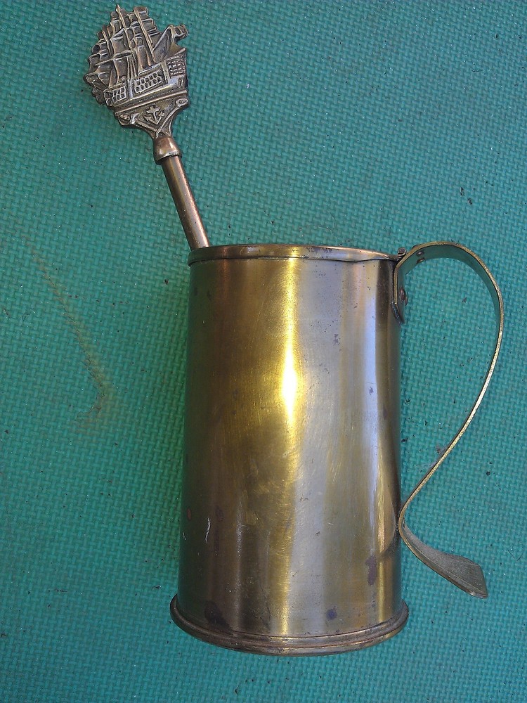 24ff61 BRASS FIRE STARTER SET:  MITCHELL CANADA, ALL IS BRASS EXCEPT FOR STONE