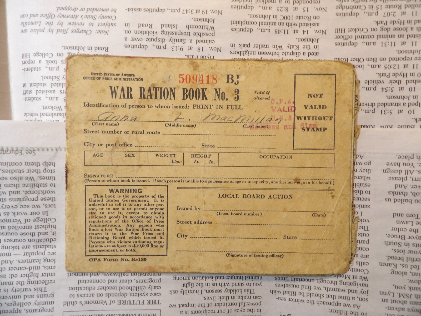 War Ration Book No. 3