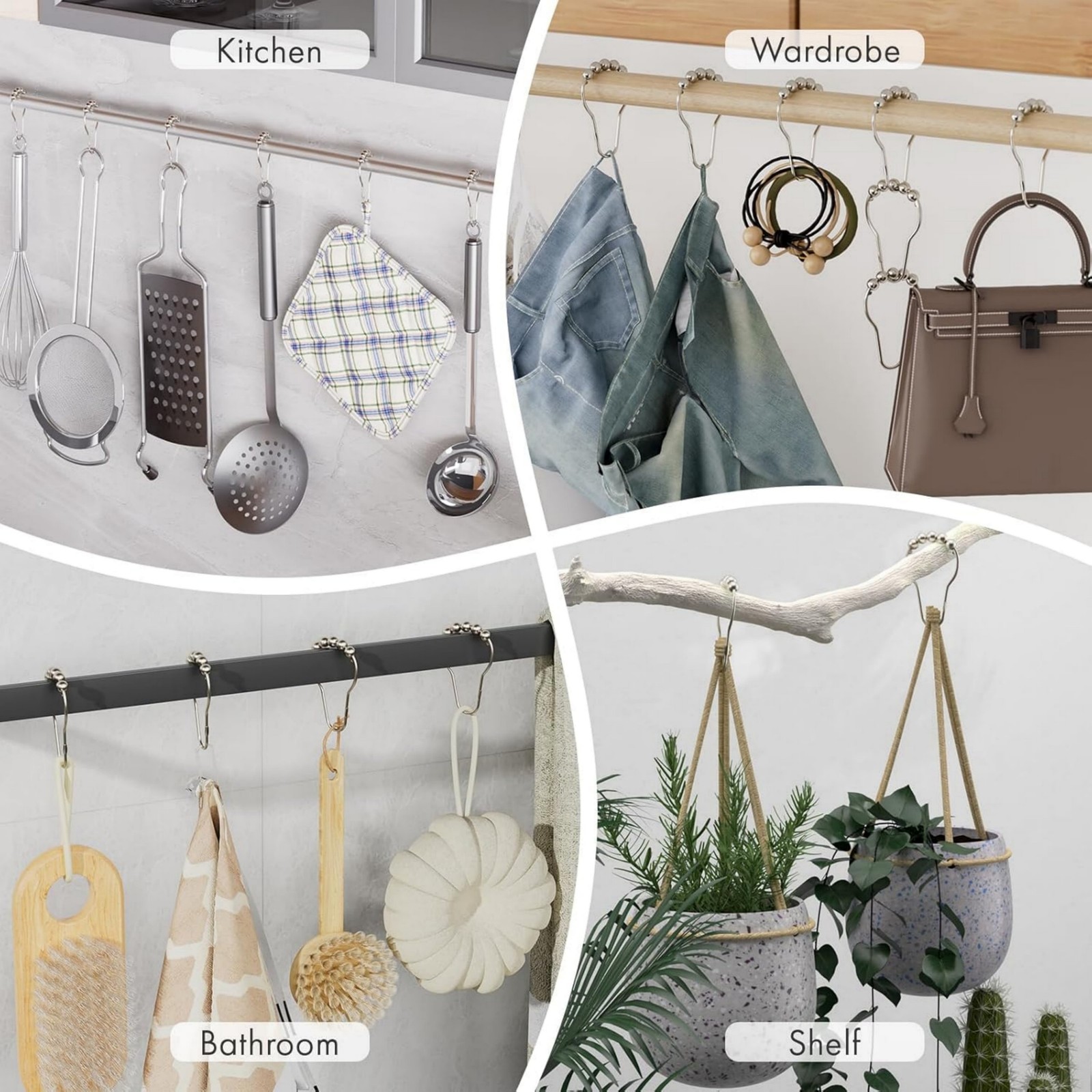 Shower Curtain Hooks Rings Stainless Steel Set of 12 Polished